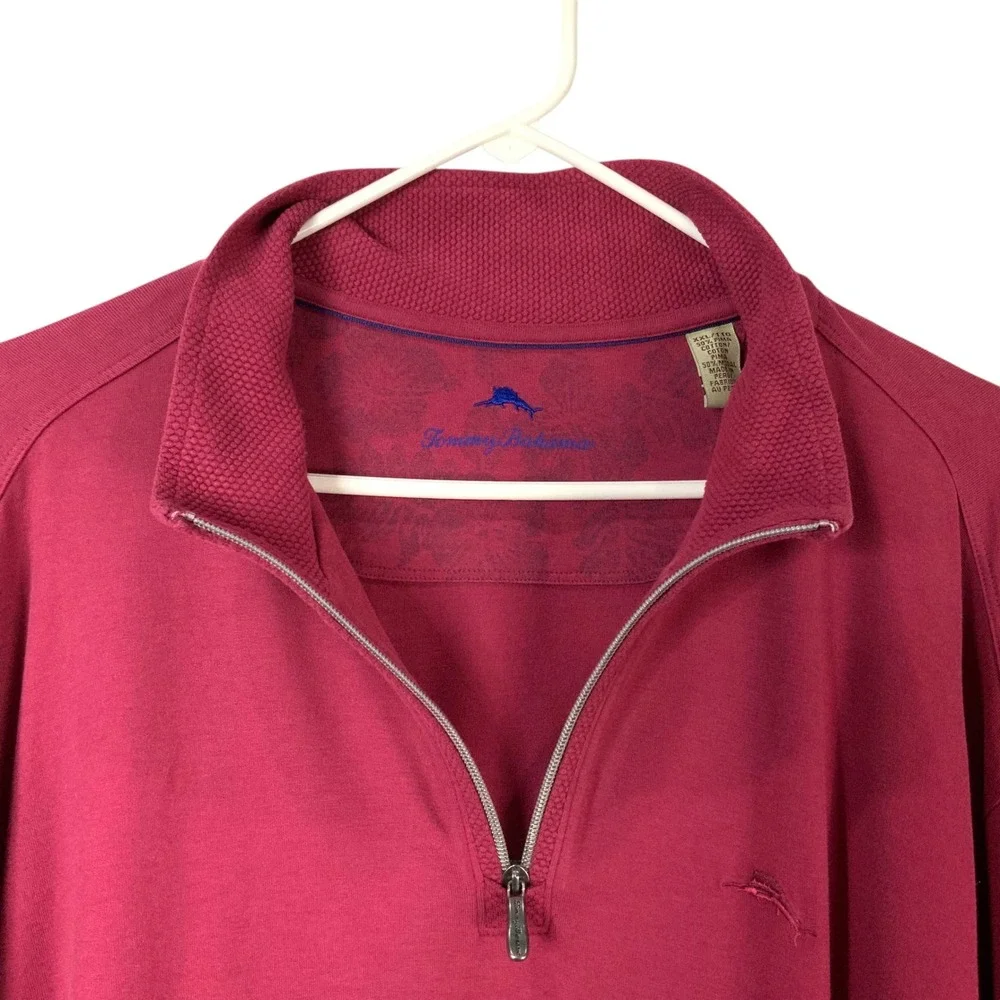 Tommy Bahama Berry Pink Pullover XXL Quarter-Zip Mock Neck Long Sleeve Logo